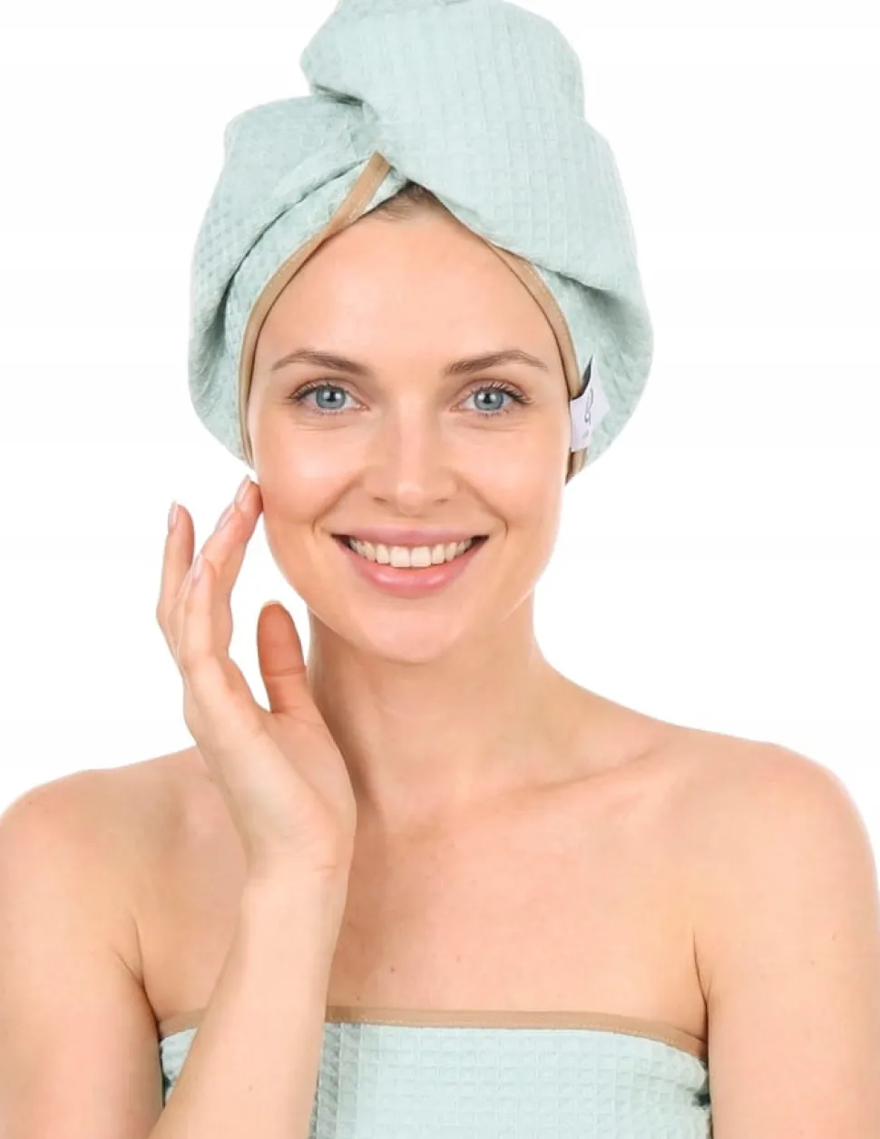 Gruby ręcznik do włosów turban na rzep wafelek chłonny miękki Babymam SPA sauna