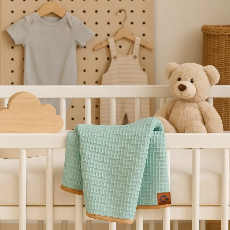 Kocyk dla niemowląt wafel bawełna 100% do wózka gondoli kołyski 78x100 Babymam
