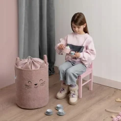 Kosz na zabawki dla dzieci XL Sipo ze ściągaczem premium bounce różowy kot