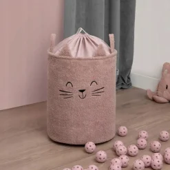 Kosz na zabawki dla dzieci XL Sipo ze ściągaczem premium bounce różowy kot