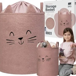Kosz na zabawki dla dzieci XL Sipo ze ściągaczem premium bounce różowy kot