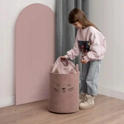 Kosz na zabawki dla dzieci XL Sipo ze ściągaczem premium bounce różowy kot