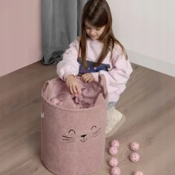 Kosz na zabawki dla dzieci XL Sipo ze ściągaczem premium bounce różowy kot
