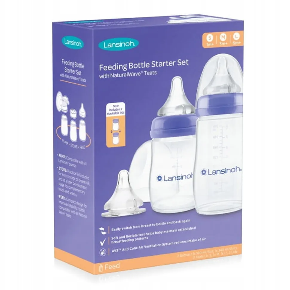 Lansinoh butelka do karmienia 2szt 160ml 240ml + 3x smoczek zestaw startowy