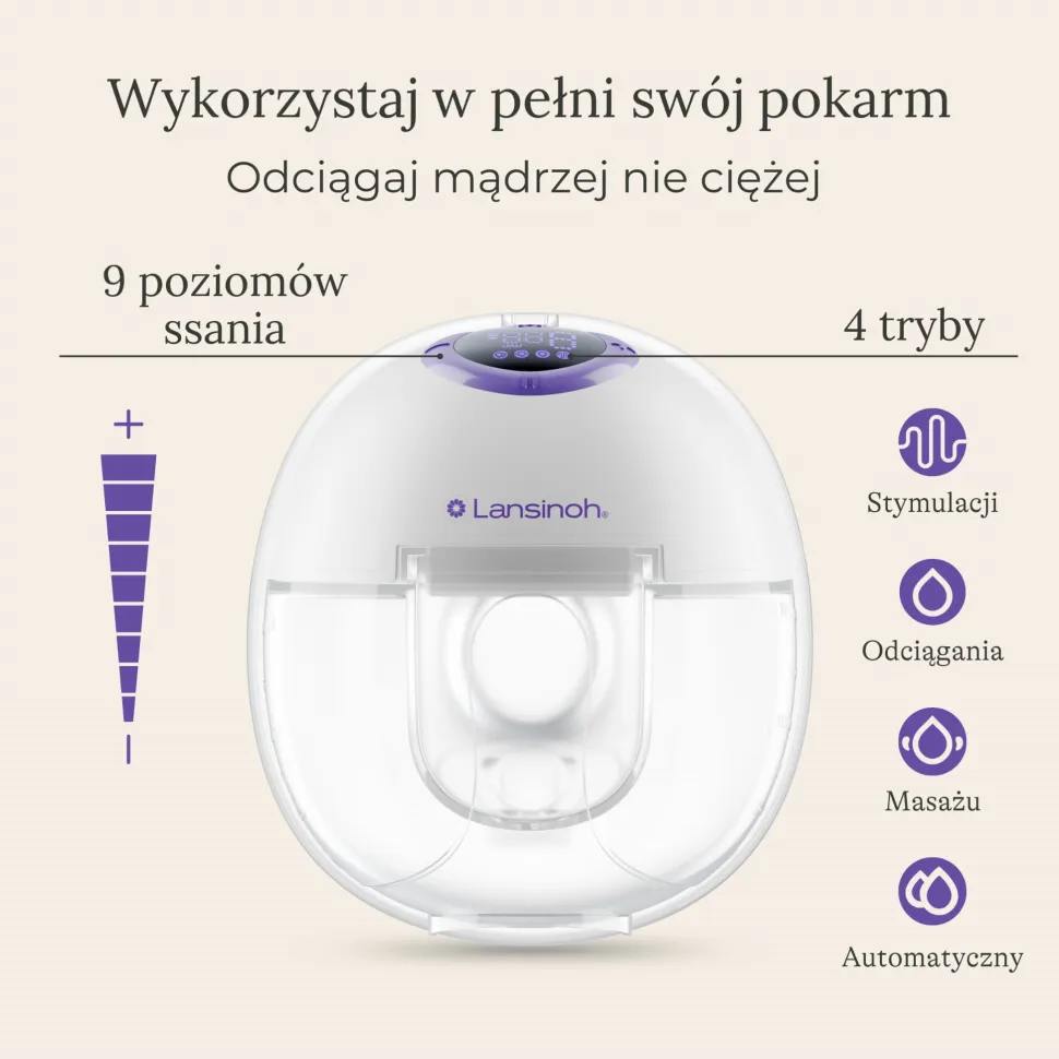 Lansinoh laktator pojedyńczy bezprzewodowy muszlowy hands free