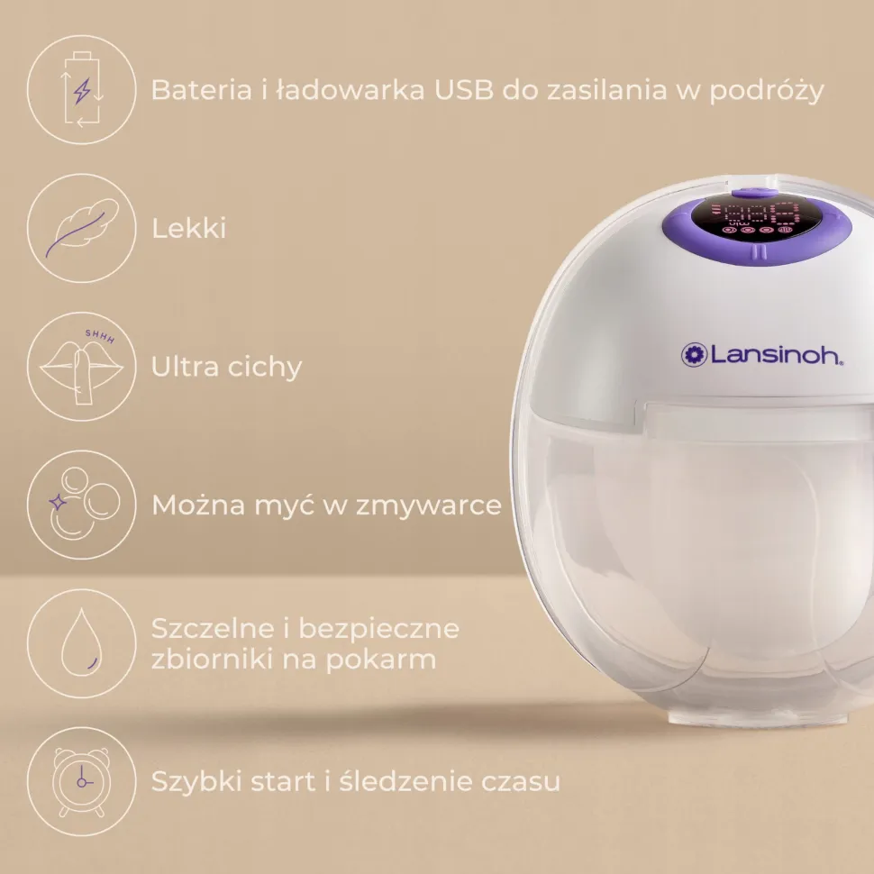 Lansinoh laktator pojedyńczy bezprzewodowy muszlowy hands free