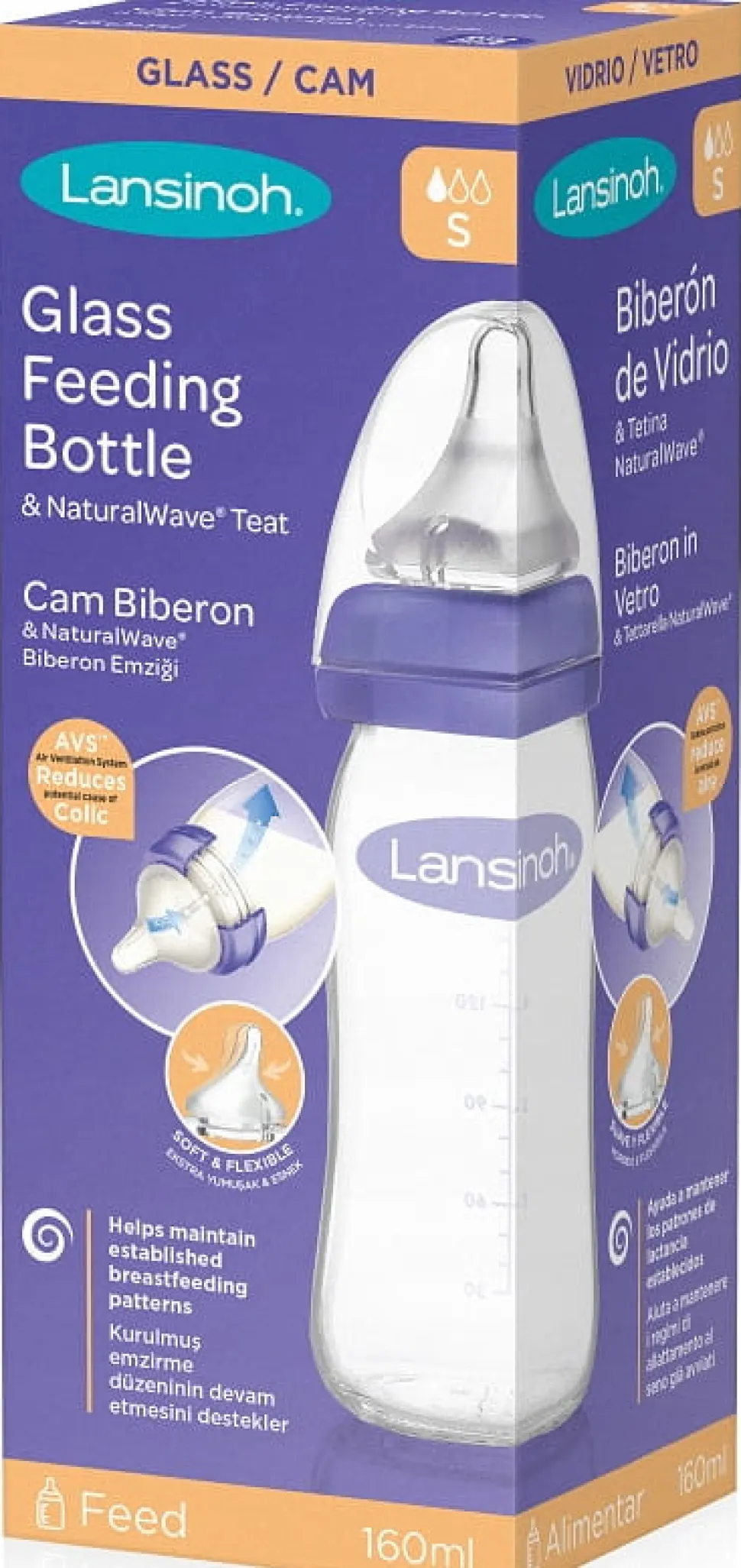 Lansinoh szklana butelka ze smoczkiem naturalwave 160ml