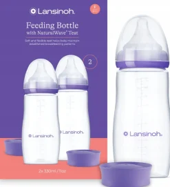 Lansinoh zestaw butelek do karmienia 2x330ml + smoczki NaturalWave 6m+