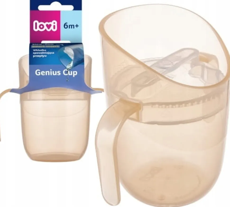 Lovi kubek treningowy genius 150ml z uchwytami 6m+ nude