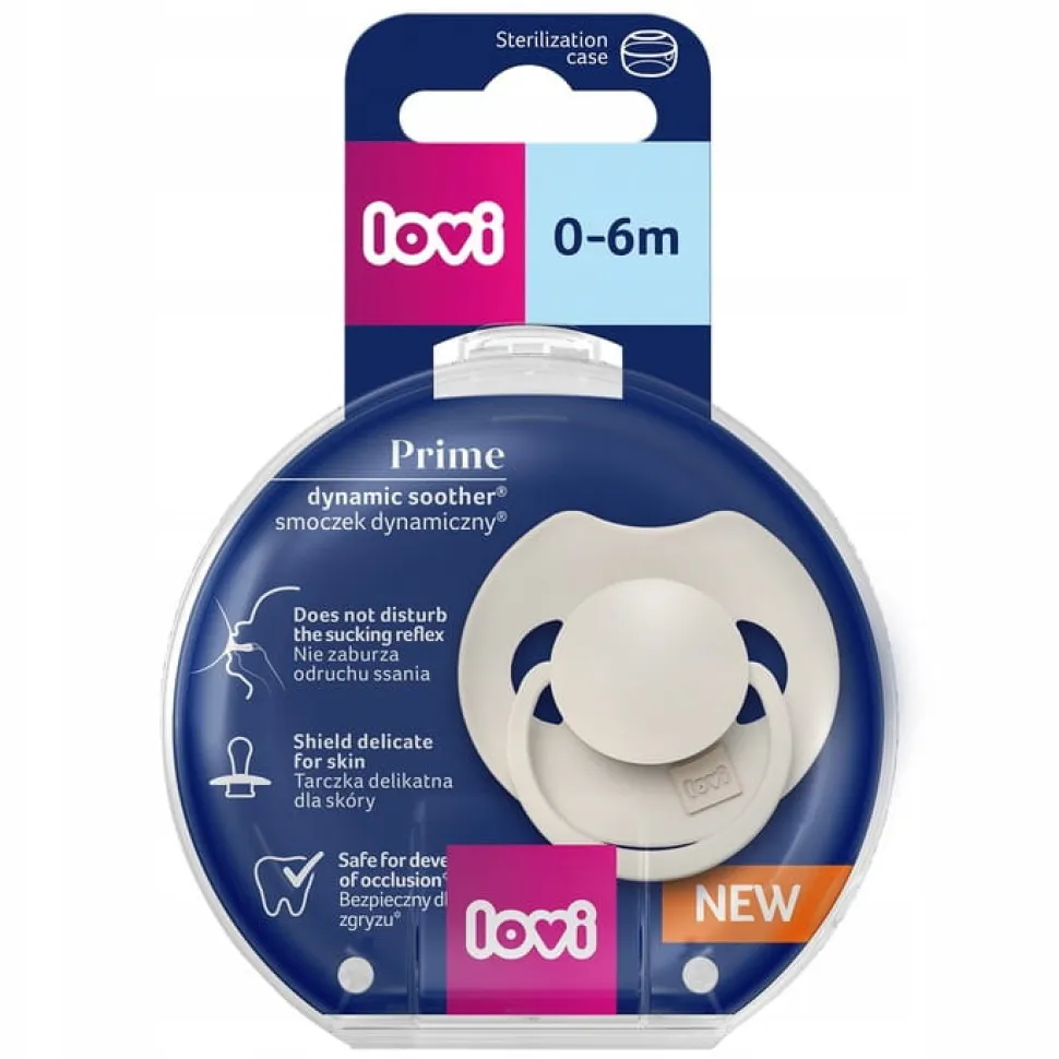 Lovi prime smoczek silikonowy dynamiczny 0-6m 1szt coconut + etui
