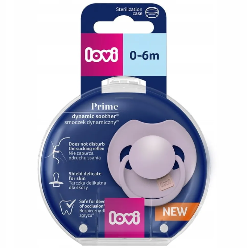 Lovi prime smoczek silikonowy dynamiczny 0-6m 1szt violet + etui