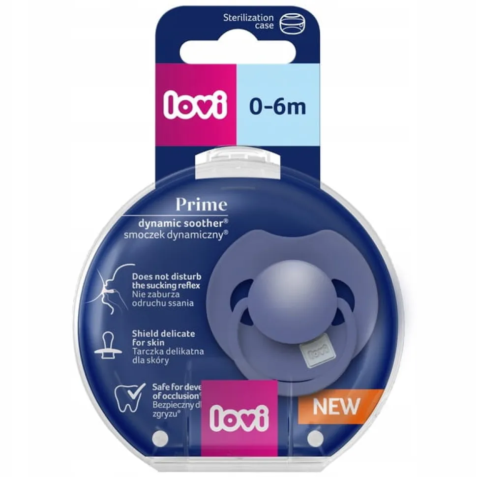 Lovi prime smoczek silikonowy dynamiczny 0-6m 1szt blue + etui