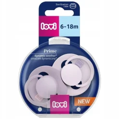 Lovi prime smoczek silikonowy dynamiczny 6-18m 2szt lilac/violet+etui