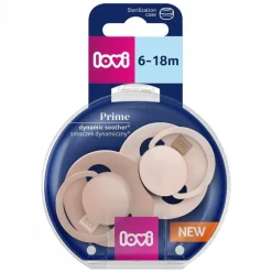 Lovi prime smoczek silikonowy dynamiczny 6-18m 2szt nude/blush+etui