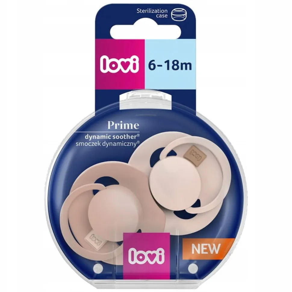 Lovi prime smoczek silikonowy dynamiczny 6-18m 2szt nude/blush+etui