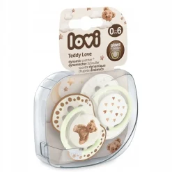 Lovi smoczek silikonowy dynamiczny 0-6m 2szt teddy love świecący