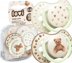 Lovi smoczek silikonowy dynamiczny 6-18m 2szt teddy love świecący