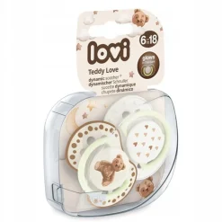 Lovi smoczek silikonowy dynamiczny 6-18m 2szt teddy love świecący