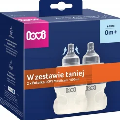 Lovi zestaw 2 butelek medical+ 2x 150ml 0m+ smoczek supervent