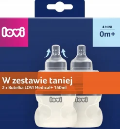 Lovi zestaw 2 butelek medical+ 2x 150ml 0m+ smoczek supervent