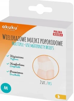 Majtki poporodowe wielorazowe m siatka Akuku 2szt