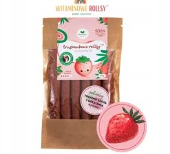 Naturalnie zdrowi przekąska owocowe rollsy truskawkowe z witaminą D3 trening żucia 50g