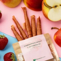 Naturalnie zdrowi przekąska owocowe rollsy truskawkowe z witaminą D3 trening żucia 50g