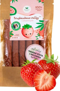Naturalnie zdrowi przekąska owocowe rollsy truskawkowe z witaminą D3 trening żucia 50g