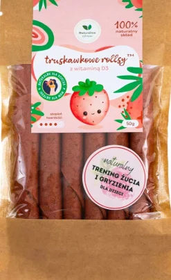 Naturalnie zdrowi przekąska owocowe rollsy truskawkowe z witaminą D3 trening żucia 50g