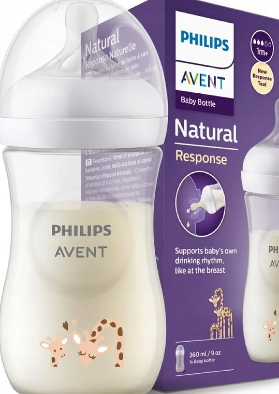Philips Avent butelka antykolkowa natural 3 response 260ml SCY903/66 żyrafa