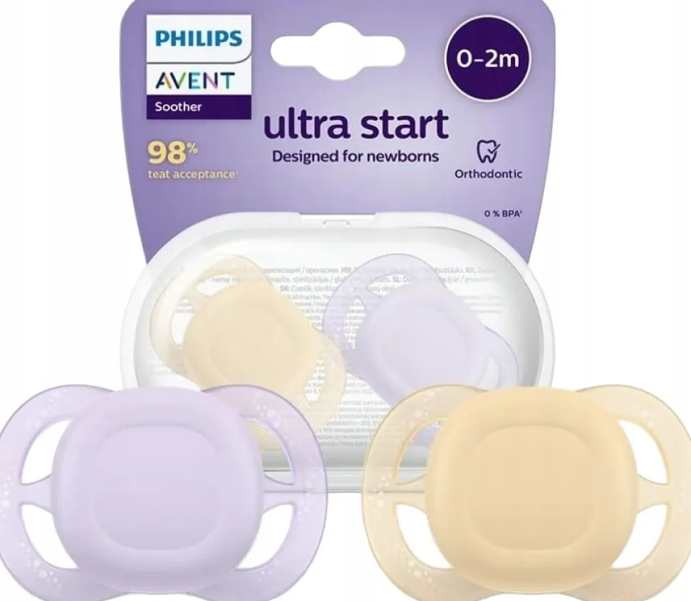 Philips Avent smoczek ultra start day dla noworodka 0-2m + etui 2szt