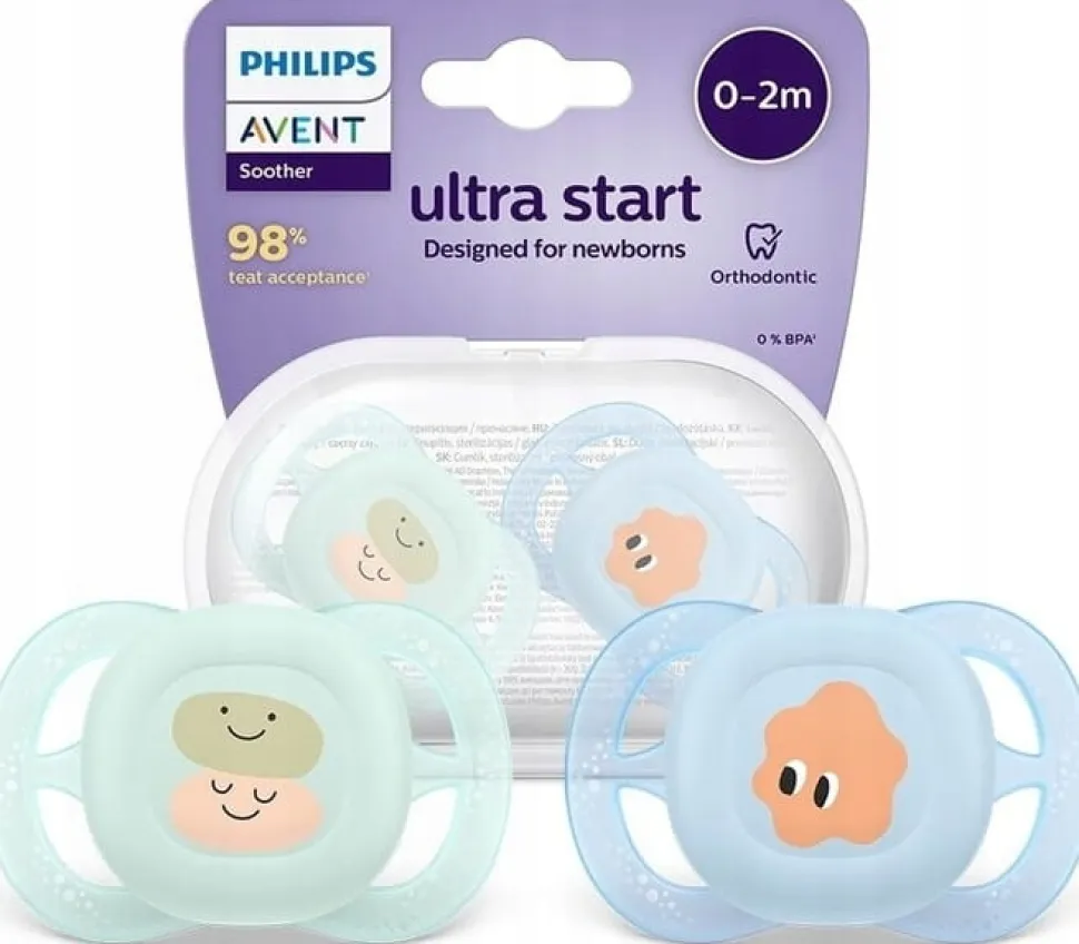 Philips Avent smoczek ultra start day dla noworodka 0-2m + etui 2szt