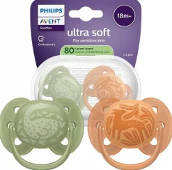 Philips avent smoczek uspokajający ultra soft 18m+ 2szt + etui