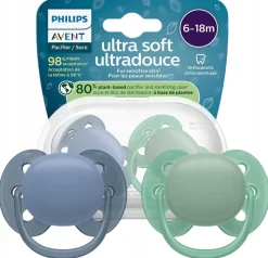 Philips avent smoczek uspokajający ultra soft 6-18m 2szt + etui
