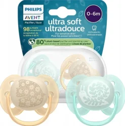 Philips avent smoczek uspokajający ultra soft 0-6m 2szt + etui