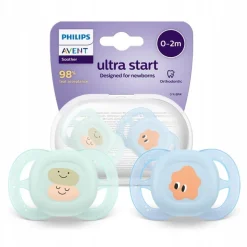 Philips avent smoczek uspokajający ultra start 0-2m + etui 2szt
