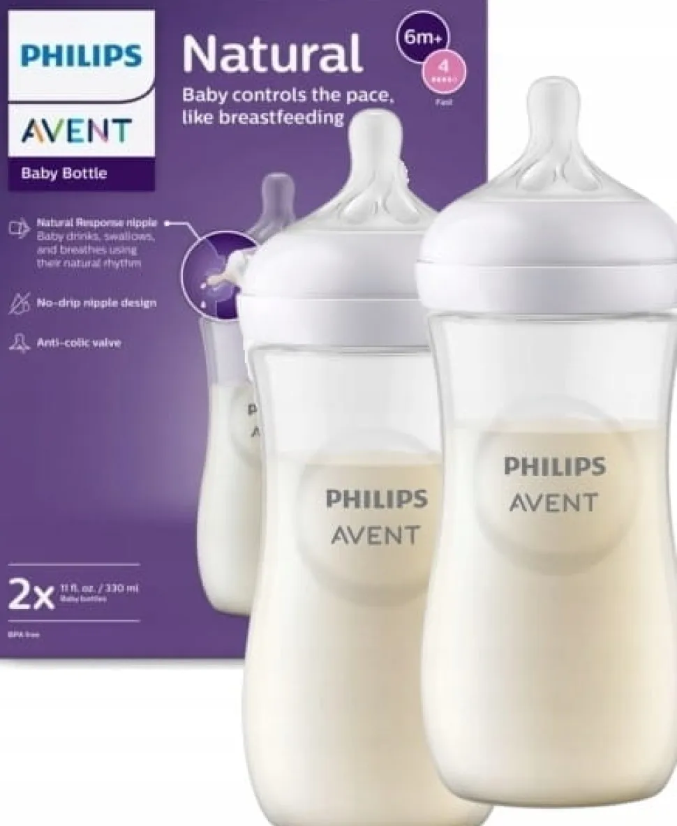 Philips Avent zestaw butelek natural response 2x330ml scy906/02 + smoczki 6m+