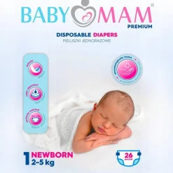 Pieluchy pieluszki jednorazowe babymam newborn 1 (2-5kg) 26szt extra care