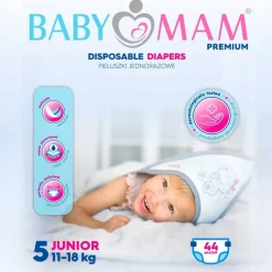 Pieluchy pieluszki jednorazowe babymam junior 5 (11-18kg) 44szt extra care