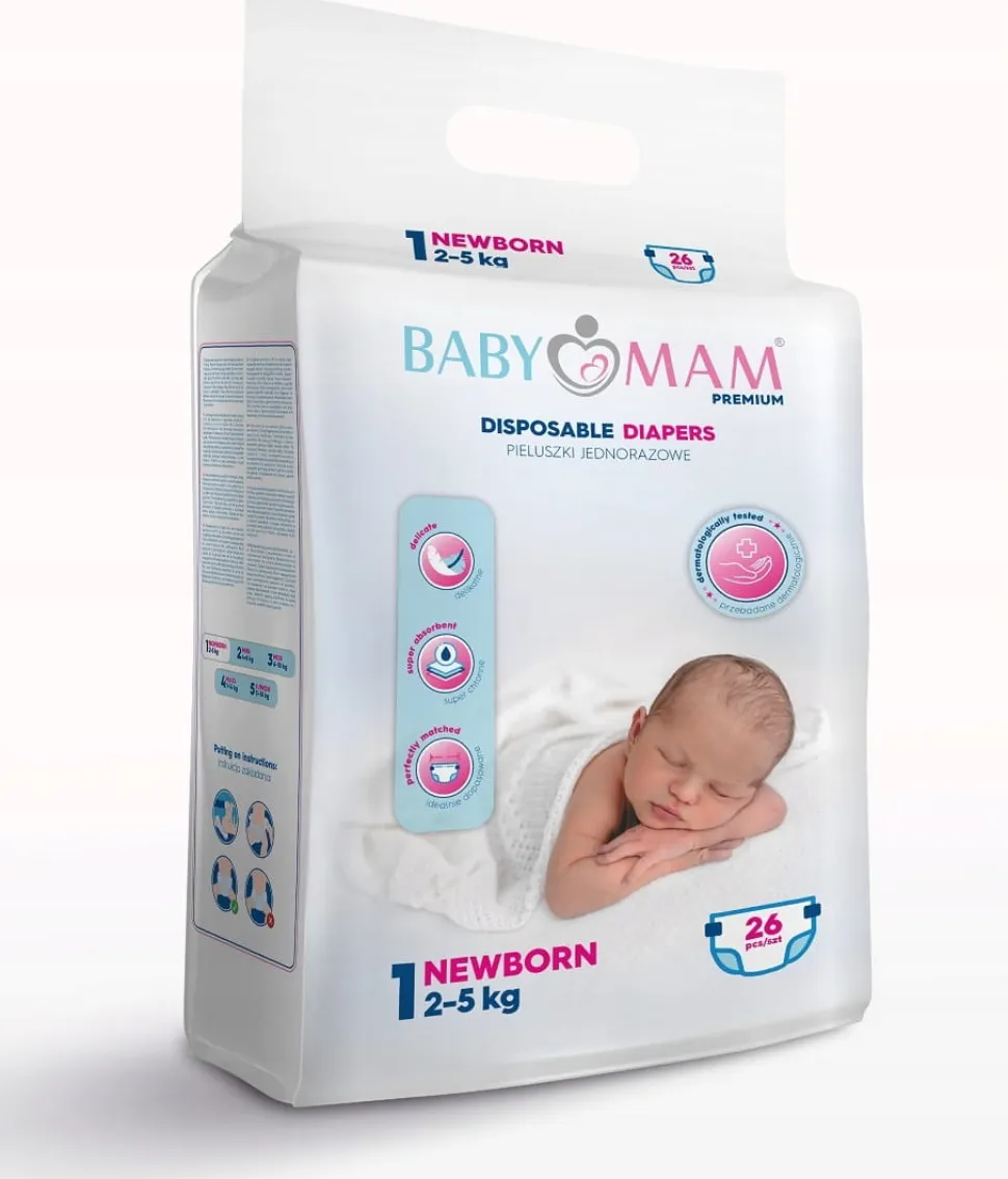 Pieluchy pieluszki jednorazowe babymam newborn 1 (2-5kg) 78szt extra care