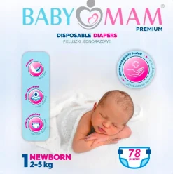 Pieluchy pieluszki jednorazowe babymam newborn 1 (2-5kg) 78szt extra care