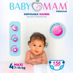 Pieluchy pieluszki jednorazowe babymam maxi 4 (7-14kg) 156szt extra care