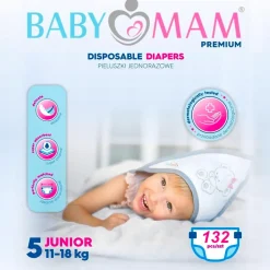 Pieluchy pieluszki jednorazowe babymam junior 5 (11-18kg) 132szt extra care