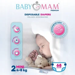 Pieluchy pieluszki jednorazowe babymam mini 2 (4-8kg) 204szt extra care
