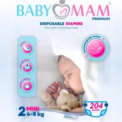 Pieluchy pieluszki jednorazowe babymam mini 2 (4-8kg) 204szt extra care