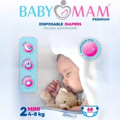 Pieluszki pieluchy jednorazowe babymam mini 2 (4-8kg) 68szt extra care