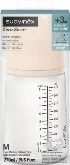 Suavinex butelka zero zero 270ml średni przepływ smoczek 3m+