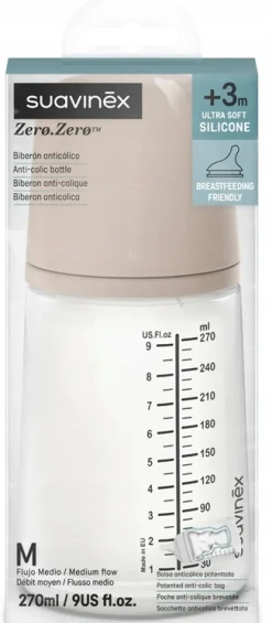 Suavinex butelka ZERO ZERO 270ml antykolkowa silikonowa średni przepływ 3m+