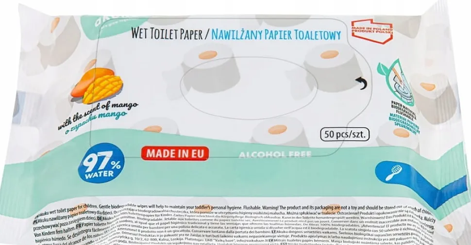 6x Akuku nawilżany papier toaletowy chusteczki 300szt
