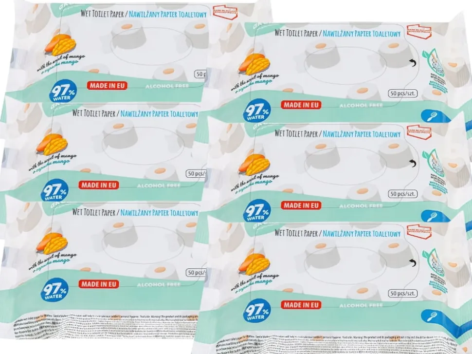 6x Akuku nawilżany papier toaletowy chusteczki 300szt